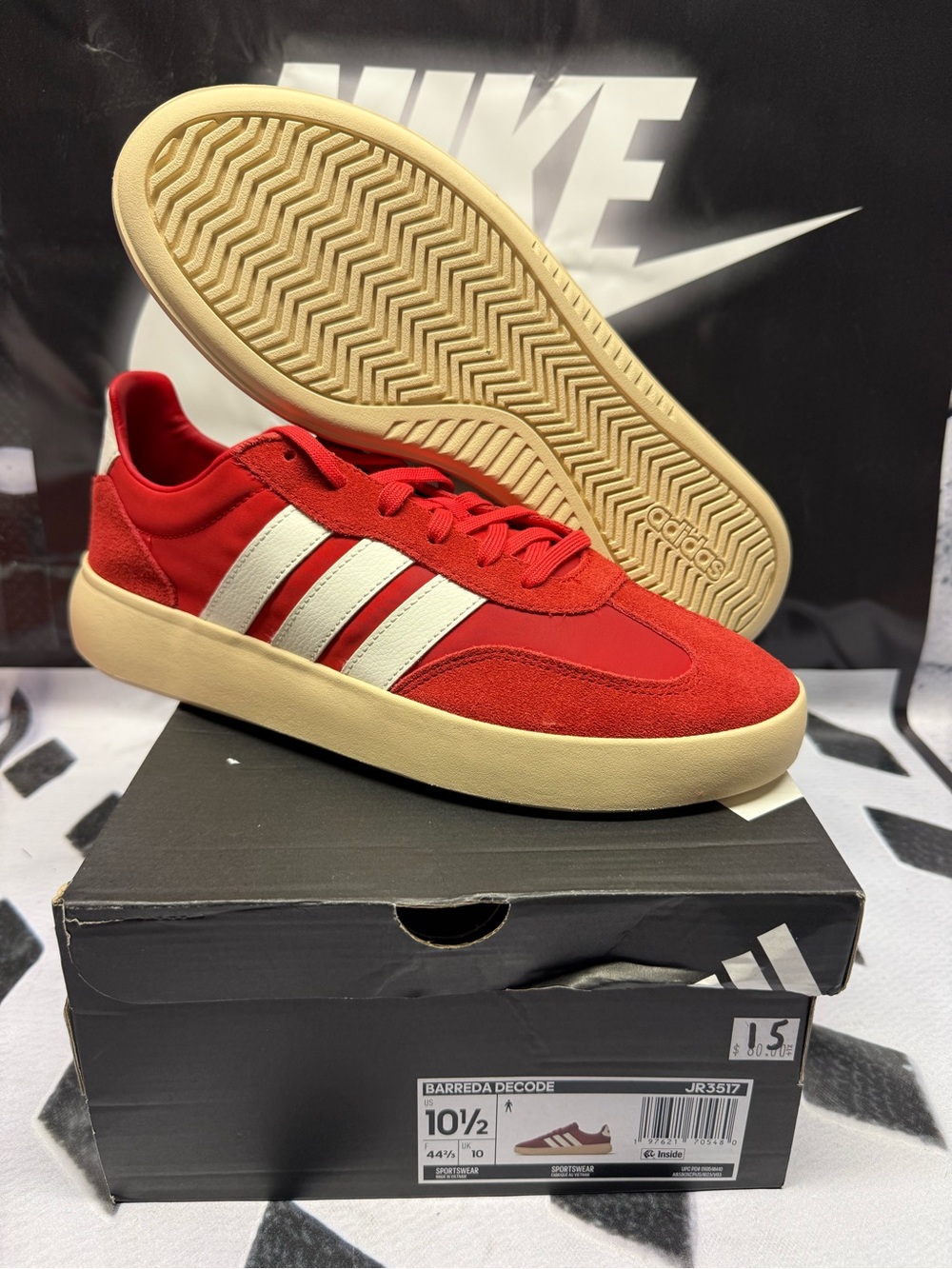 adidas Red Low-Top Sneakers with White Stripes and Cream Sole